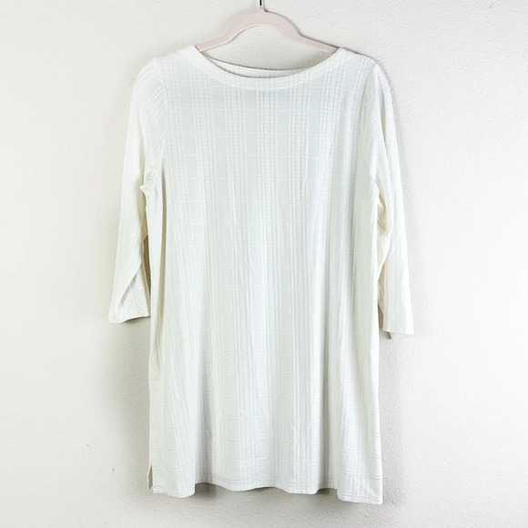 J. Jill Wearever Collection 3/4 Sleeve Textured Tunic Off-White Size M Petite - Picture 2 of 9